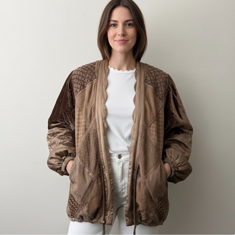 Brown Vintage Quilted Puffer 80s/90s Pockets and tie front